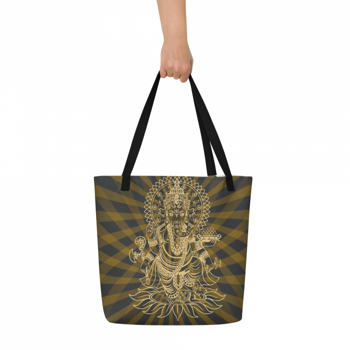 Ganesh- Gold Print- All-Over Print Large Tote Bag - Image 3