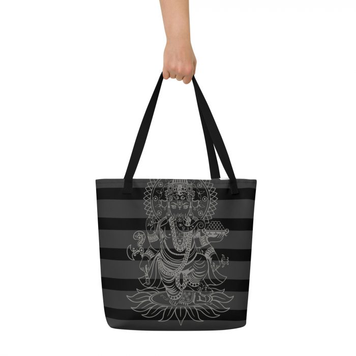 Ganesh- Stripe- All-Over Print Large Tote Bag - Image 3