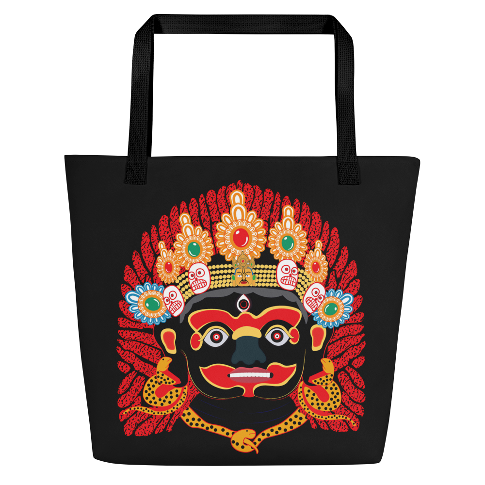 all-over-print-large-tote-bag-w-pocket-black-front-68c85f9723557.png Kaal Bhairab- All-Over Print Large Tote Bag - Image 1
