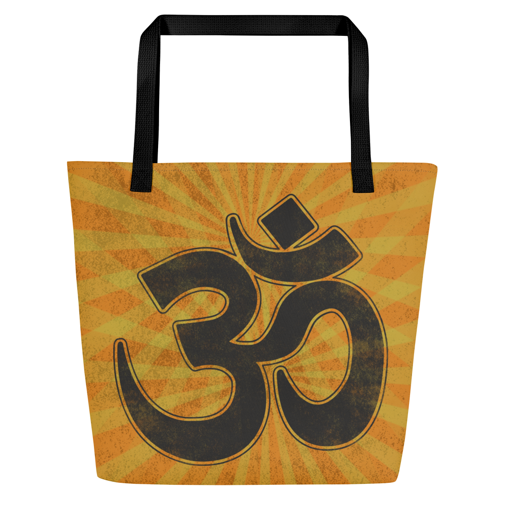 all-over-print-large-tote-bag-w-pocket-black-front-68c867dd9607f.png OM- Yellow Print- All-Over Print Large Tote Bag - Image 1