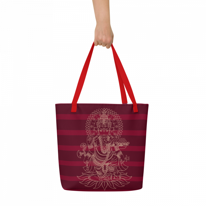Ganesh- Red- All-Over Print Large Tote Bag - Image 4