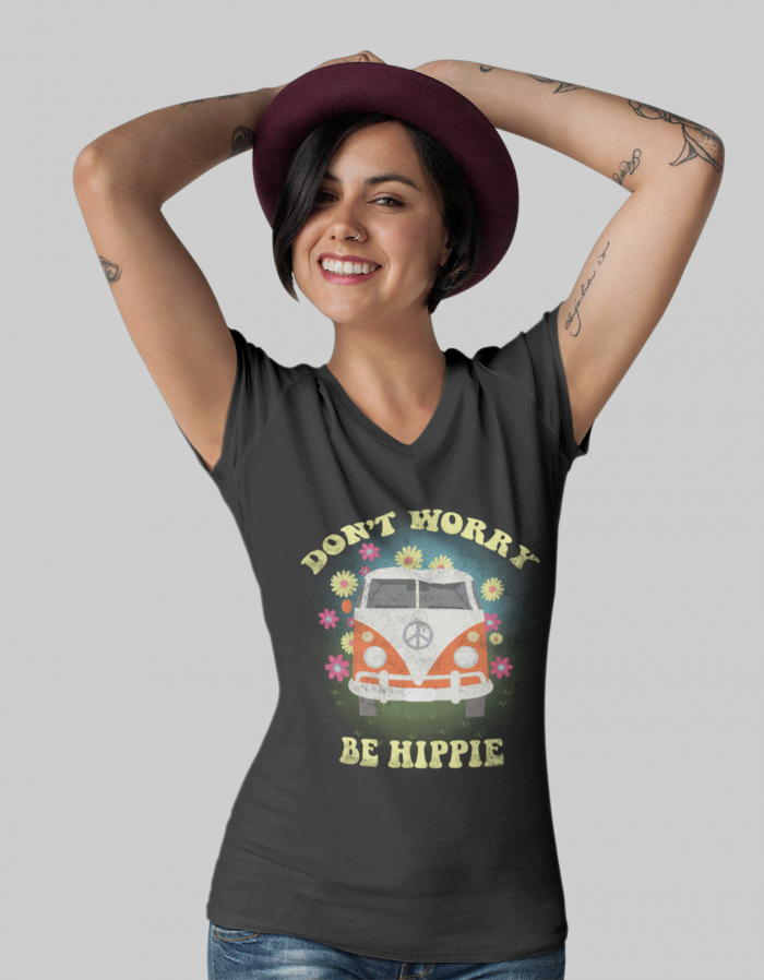 Be Hippie- Women’s Relaxed V-Neck T-Shirt - Image 4