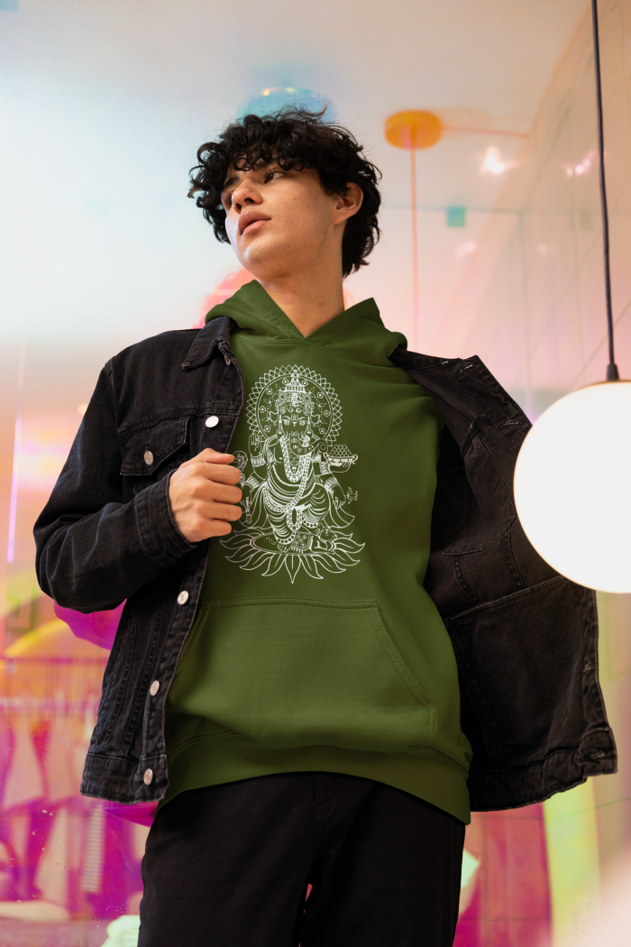 Ganesh- White Print- Unisex Hoodie - Image 3