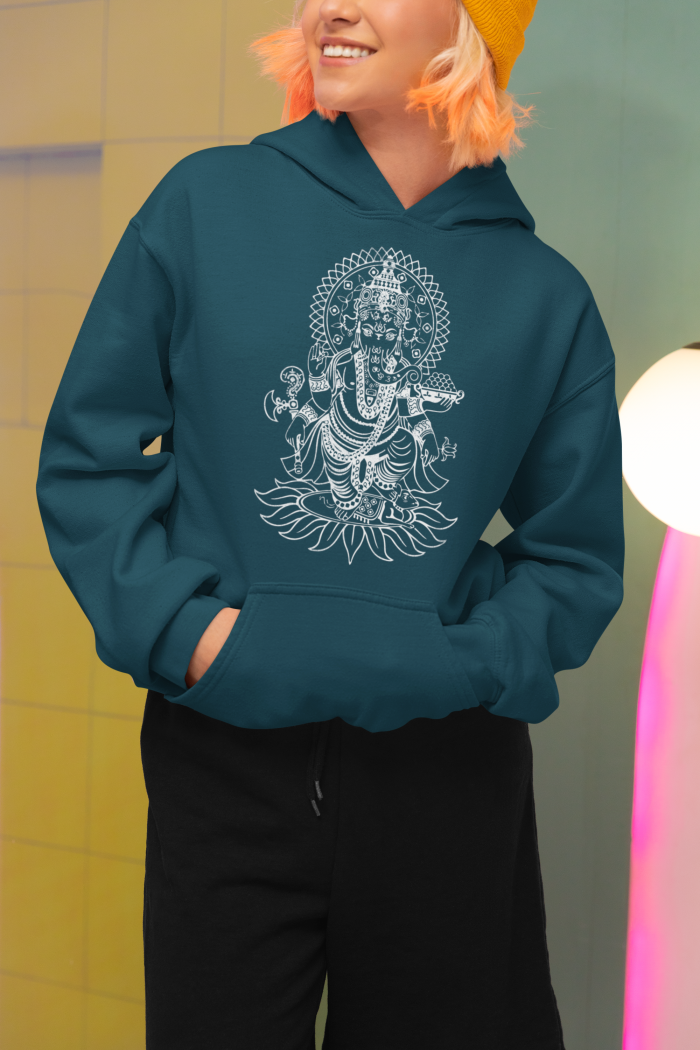 Ganesh- White Print- Unisex Hoodie - Image 4