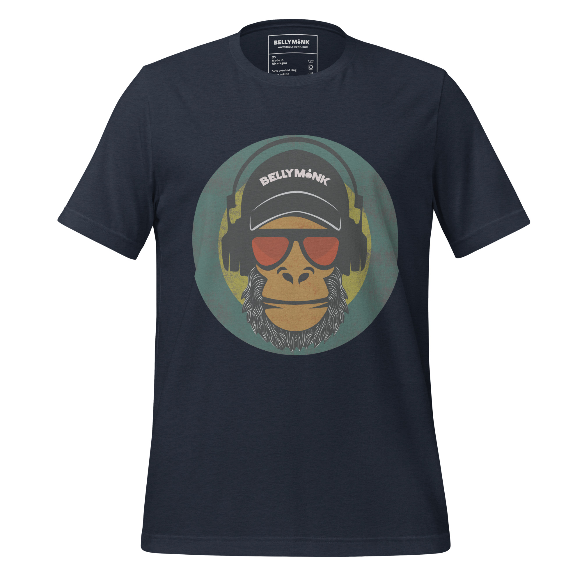 unisex-staple-t-shirt-heather-navy-front-68b5ed735b2ea.jpg Bellymonk Monkey- Unisex t-shirt - Image 1
