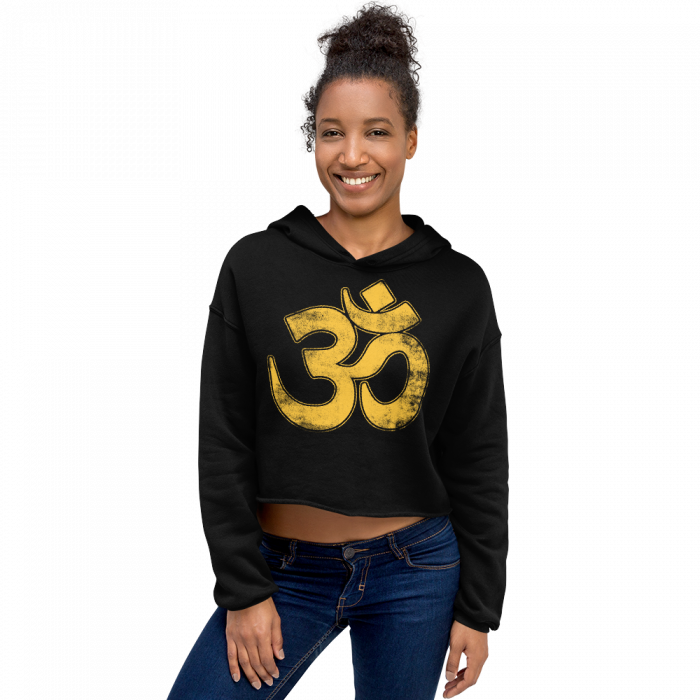 Om- Yellow Print- Women Crop Hoodie - Image 2