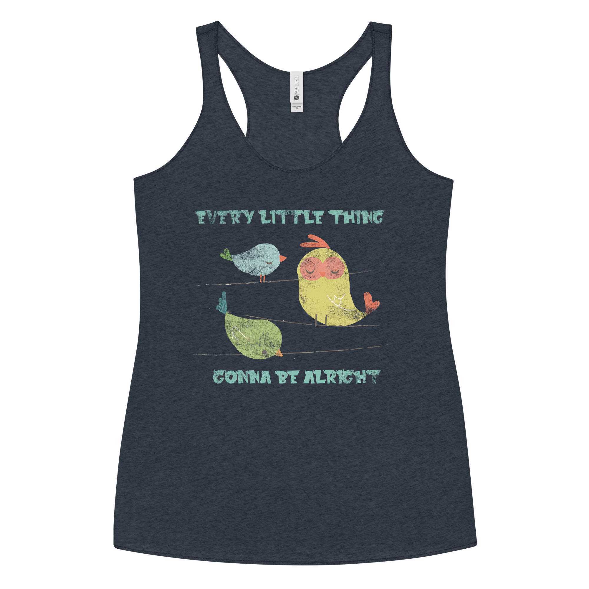 womens-racerback-tank-top-vintage-navy-front-68c1ebefd3b88.png 3 Little Birds- Women's Racerback Tank - Image 1