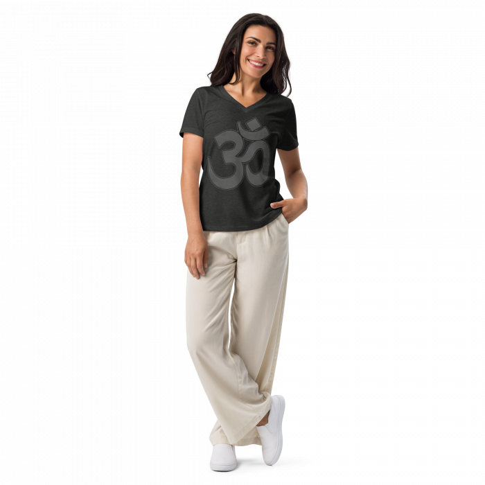 OM- Black Print- Women’s relaxed v-neck t-shirt - Image 3