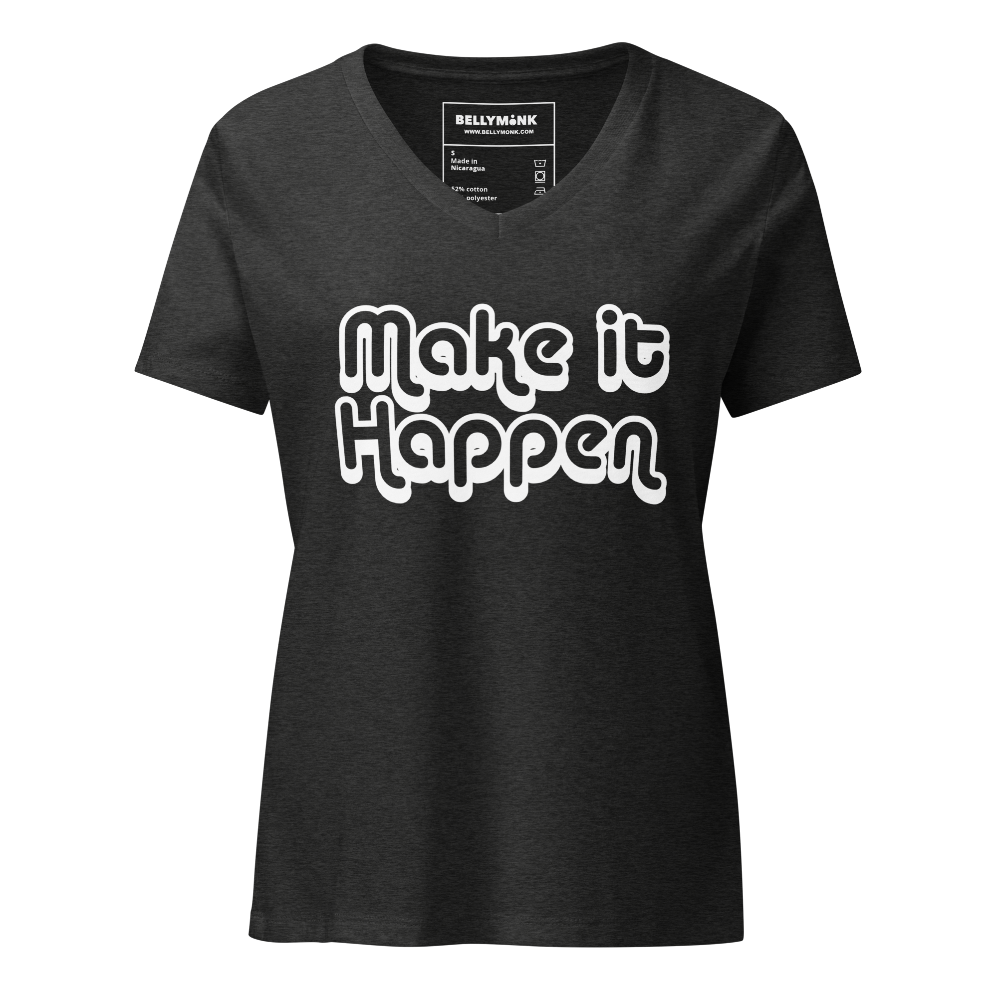 womens-relaxed-v-neck-t-shirt-dark-grey-heather-front-68c852a32b37f.png Make It Happen- Women’s relaxed v-neck t-shirt - Image 1