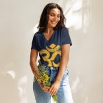 Om- Gold Print- Women’s relaxed v-neck t-shirt - Image 2