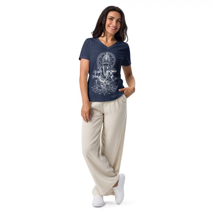 Ganesh- White Print- Women’s relaxed v-neck t-shirt - Image 2