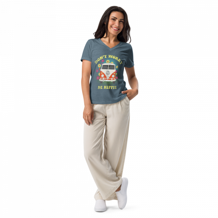 Be Hippie- Women’s Relaxed V-Neck T-Shirt - Image 3