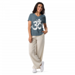 Om- White Print- Women’s relaxed v-neck t-shirt - Image 3