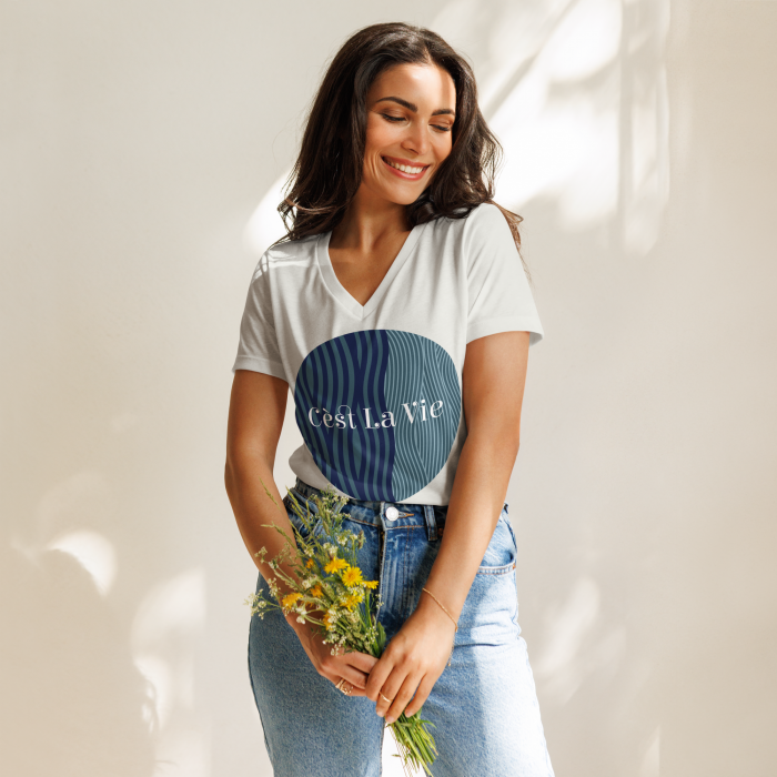 C’est La Vie- Women’s relaxed v-neck t-shirt - Image 2