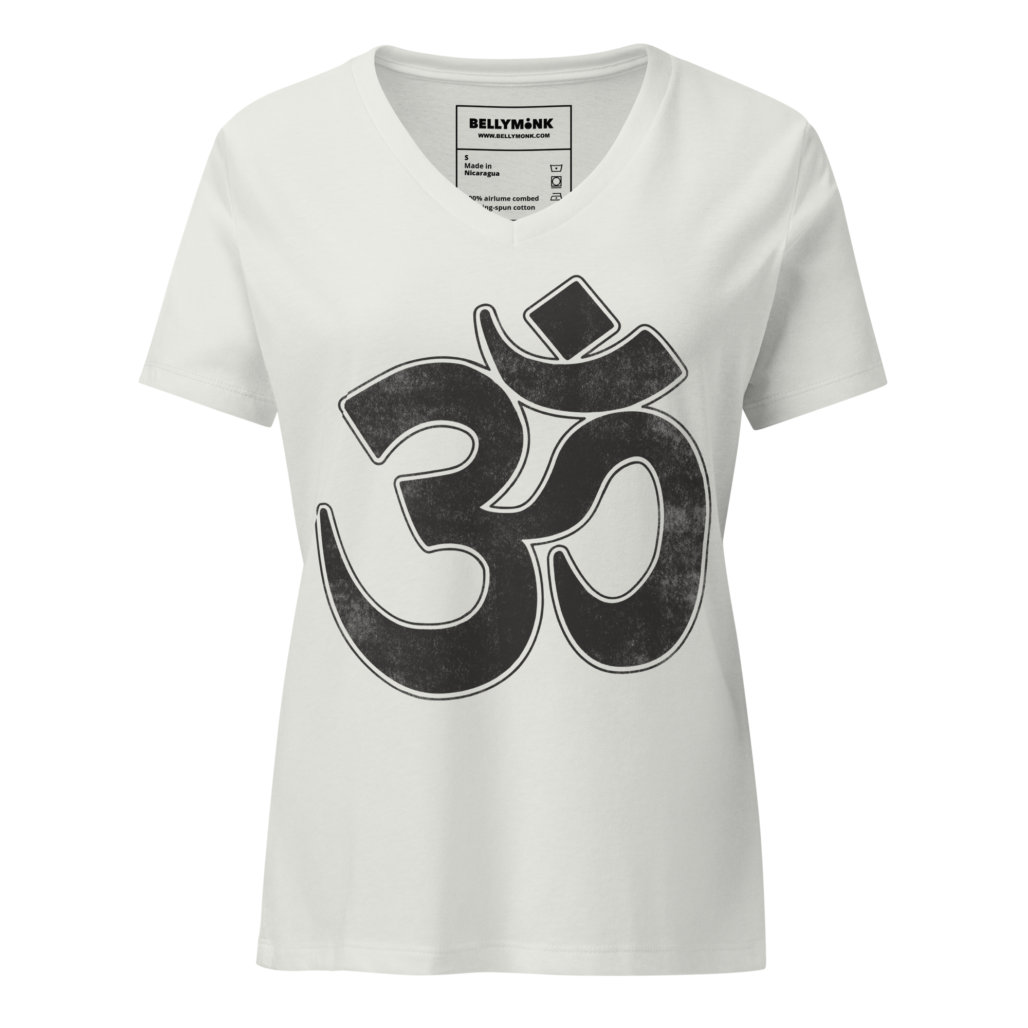 womens-relaxed-v-neck-t-shirt-silver-front-68c84a0032cf9.png OM- Black Print- Women’s relaxed v-neck t-shirt - Image 1